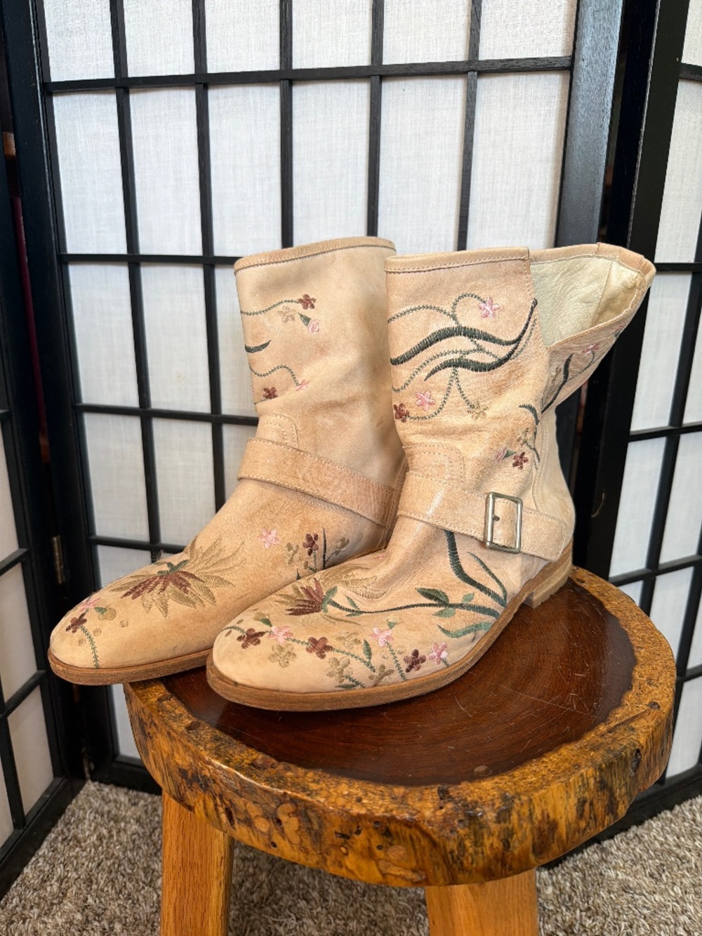 CENTO X CENTO RARE ITALY SUPPLE LEATHER EMBROIDERED MOTO Broken In BOOTS 39